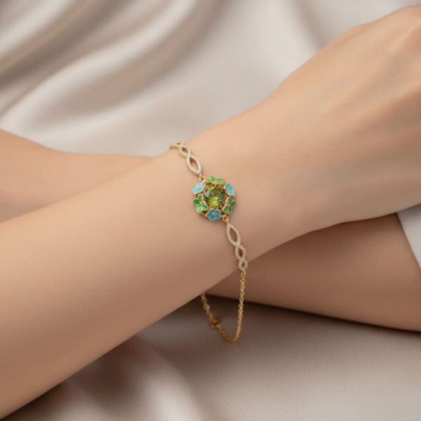 Pastel Çiçekli Mavi Peridot Bileklik 2